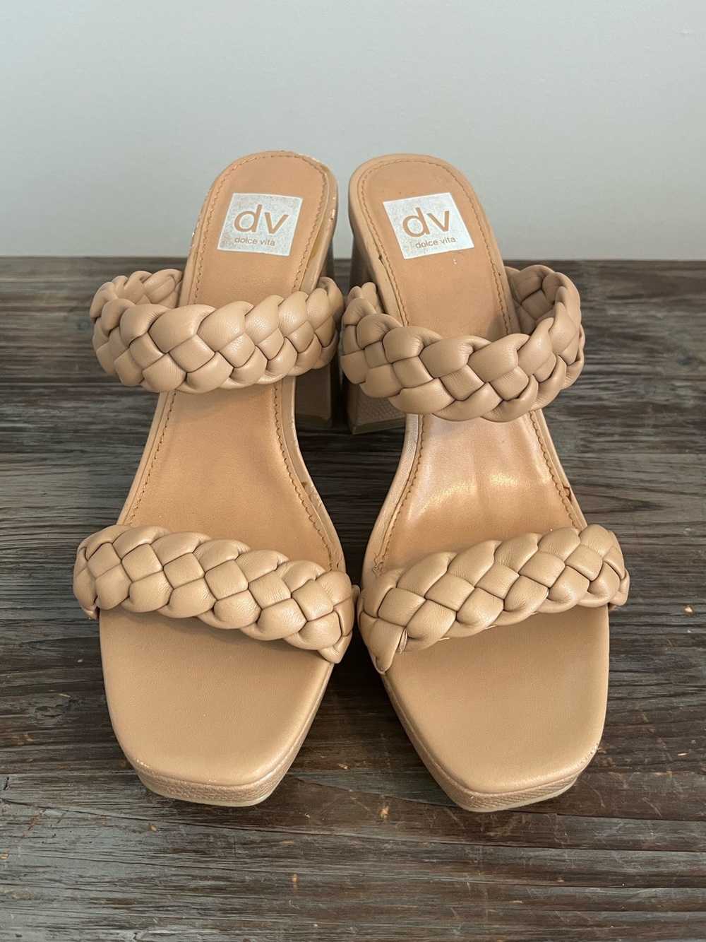 dv by Dolce Vita Peggy Beige Braided Strap Heeled Sandals